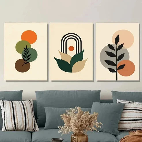 3pcs Boho Style Colorful Geometric & Botanical  Wall Art Set Canvas Unframed - High Quality Print 100% Australian Made Wall Canvas - Bella Home Decor