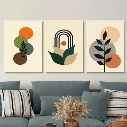 3pcs Boho Style Colorful Geometric & Botanical  Wall Art Set Canvas Unframed - High Quality Print 100% Australian Made Wall Canvas - Bella Home Decor