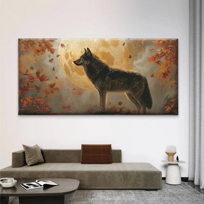 Wolf Silhouette Full Moon Wall Art Canvas Office Home Room Framed 120x60cm