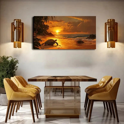 Turtle on the Beach At Sunset Wall Art Canvas Office Home Room Framed 120x60cm - Bella Home Decor