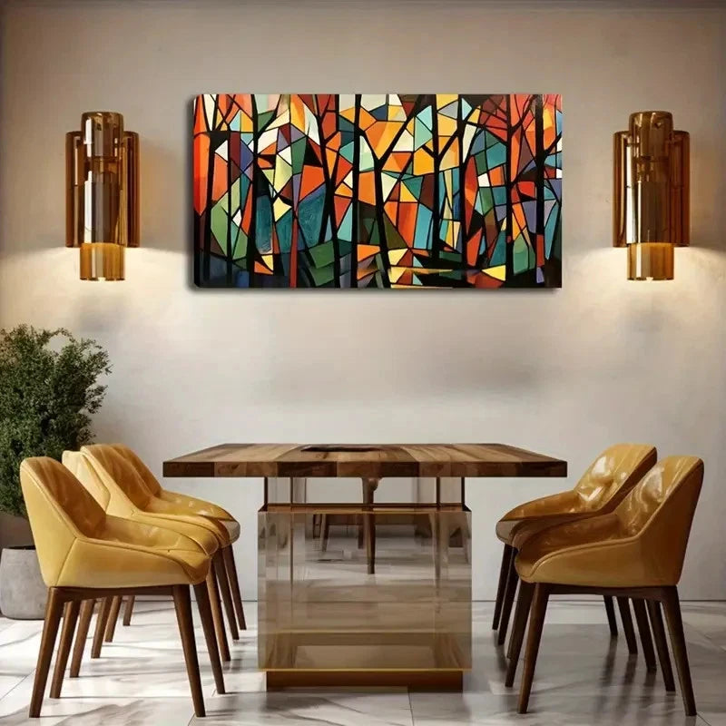 Vibrant Color Block Tree Design Wall Art Canvas Office Home Room Framed 120x60cm