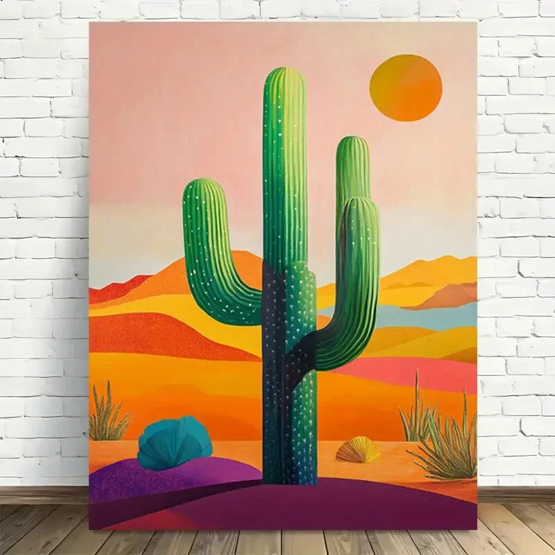Beautiful Desert Cactus Sunset Cacti & Sunset Painting 40x60cm Metal Print Ready to Hang - Bella Home Decor