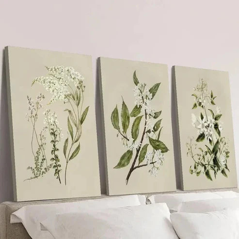 3pcs Vintage Floral Botanical Clematis Wall Art Set Canvas Unframed - High Quality Print 100% Australian Made Wall Canvas