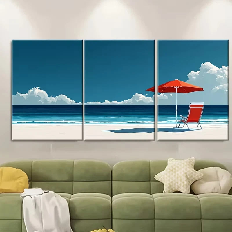 3pcs Minimalist Beach Scene  Wall Art Set Canvas Framed 50x70cm - High Quality Print 100% Australian Made Wall Canvas Ready to Hang