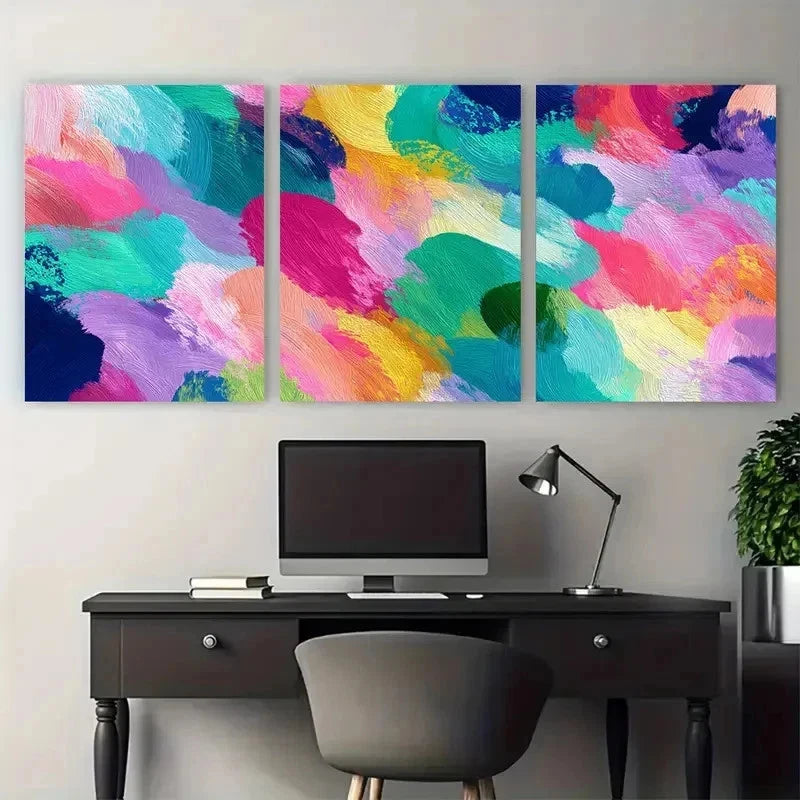 3pcs Brush Strokes Modern Colorful Perfect Wall Art Set Canvas Framed 50x70cm - High Quality Print 100% Australian Made Wall Canvas Ready to Hang - Bella Home Decor