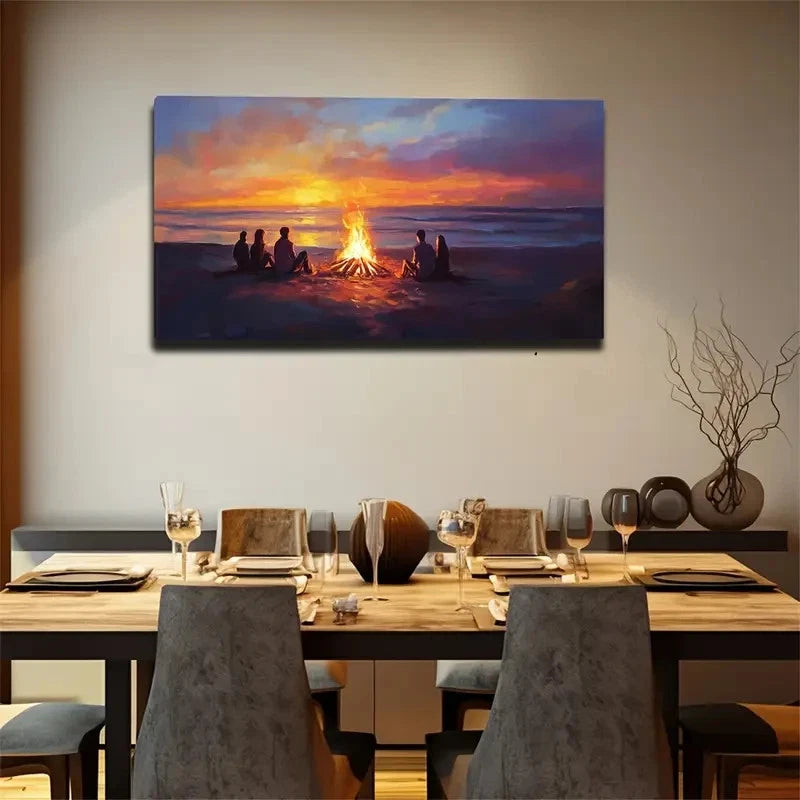 Fire-Making People Relaxing Wall Art Canvas Office Home Room Framed 120x60cm