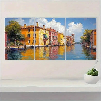 3pcs Colorful Italian Waterfront FG    Wall Art Set Canvas Framed 40x60cm - High Quality Print 100% Australian Made Wall Canvas Ready to Hang - Bella Home Decor