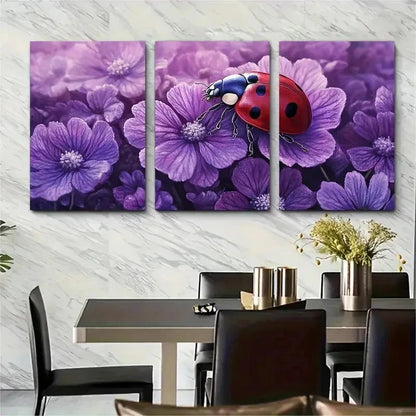 3pcs Vibrant Ladybug Textured Nature Perfect Wall Art Set Canvas Framed 50x70cm - High Quality Print 100% Australian Made Wall Canvas Ready to Hang