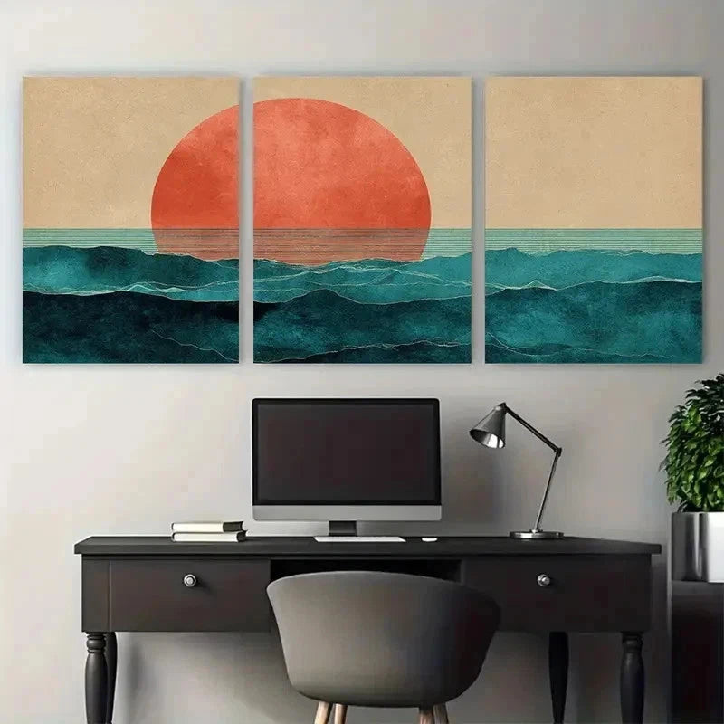 3pcs Mid-Century Modern Minimalist Perfect   Wall Art Set Canvas Framed 60x90cm - High Quality Print 100% Australian Made Wall Canvas Ready to Hang