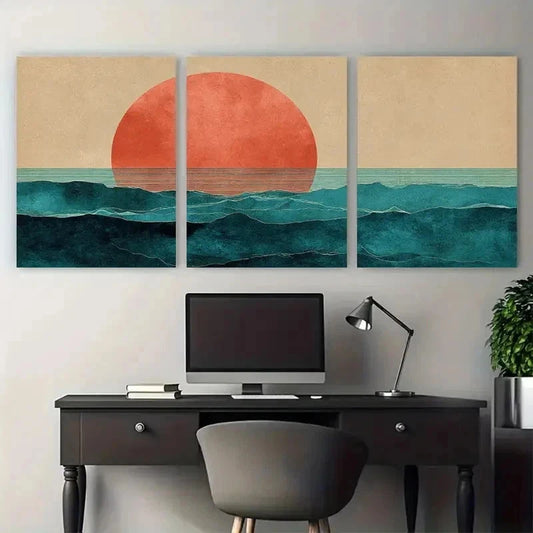 3pcs Mid-Century Modern Minimalist Perfect   Wall Art Set Canvas Framed 60x90cm - High Quality Print 100% Australian Made Wall Canvas Ready to Hang