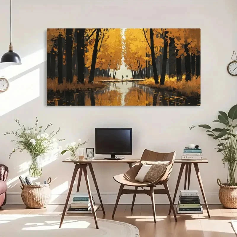 Autumn Yellow Tree Forest Wall Art Canvas Office Home Room Framed 120x60cm