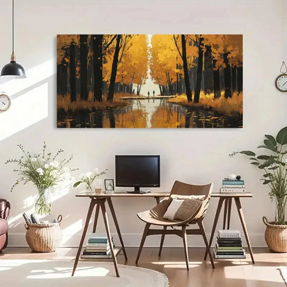 Autumn Yellow Tree Forest Wall Art Canvas Office Home Room Framed 120x60cm