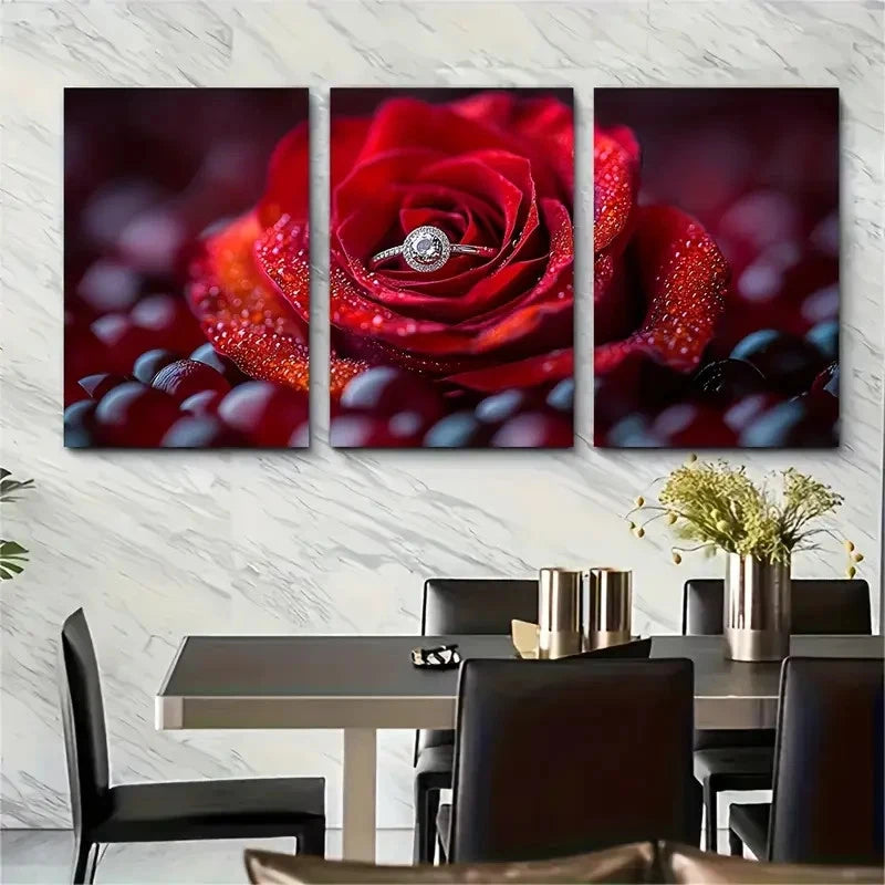 3pcs Romantic Red Rose Décor Perfect Wall Art Set Canvas Framed 40x60cm - High Quality Print 100% Australian Made Wall Canvas Ready to Hang