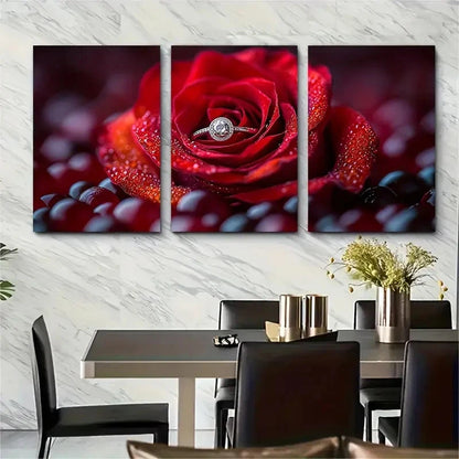 3pcs Romantic Red Rose Décor Perfect Wall Art Set Canvas Framed 40x60cm - High Quality Print 100% Australian Made Wall Canvas Ready to Hang
