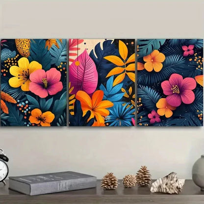 3pcs Vibrant Tropical Leaf Wall Art Set Canvas Unframed - High Quality Print 100% Australian Made Wall Canvas - Bella Home Decor