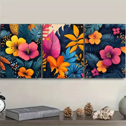 3pcs Vibrant Tropical Leaf Wall Art Set Canvas Unframed - High Quality Print 100% Australian Made Wall Canvas - Bella Home Decor