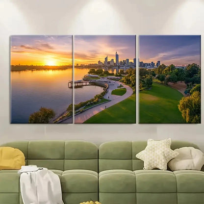 3pcs Perth Australia Travel Poster Australia Wall Art Set Canvas Framed 60x90cm - High Quality Print 100% Australian Made Wall Canvas Ready to Hang