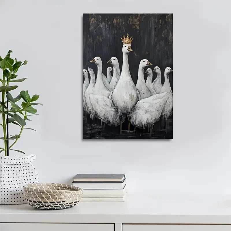 Beautiful Crowned Goose Herd Painting 40x60cm Metal Print Ready to Hang - Bella Home Decor