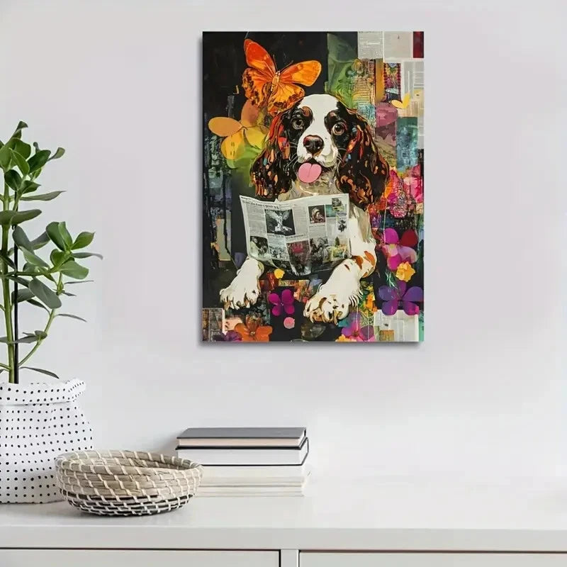 Cocker Spaniel Reading Newspapers Painting  40x60cm Metal Print Ready to Hang - Bella Home Decor