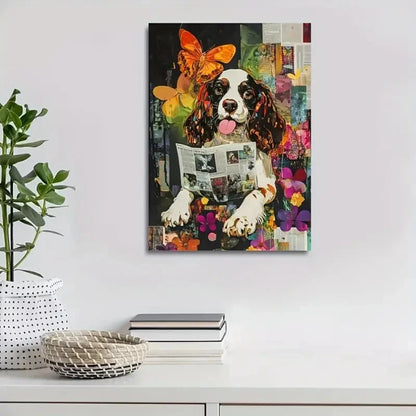 Cocker Spaniel Reading Newspapers Painting  40x60cm Metal Print Ready to Hang - Bella Home Decor