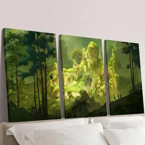 3pcs Mysterious and Quiet Forest Illustration Wall Art Set Canvas Unframed - High Quality Print 100% Australian Made Wall Canvas