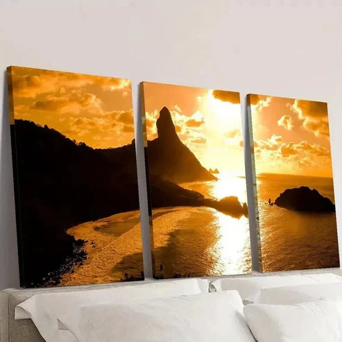 3pcs Sea Sunset Golden Coast Scenery Wall Art Canvas Unframed - High Quality Print 100% Australian Made Wall Canvas