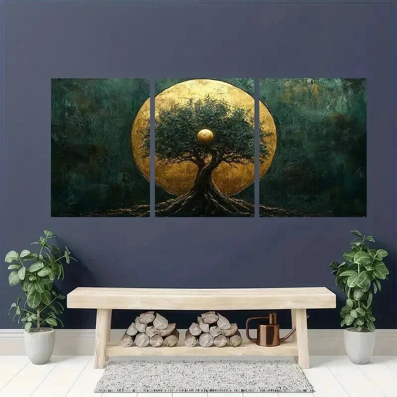 3pcs Olive Green & Golden Norse Mythology Decor Wall Art Set Canvas Framed 50x70cm - High Quality Print 100% Australian Made Wall Canvas Ready to Hang - Bella Home Decor
