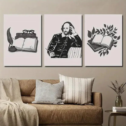 3pcs Shakespeare Plant Leaf Book Illustration Wall Art Set Canvas Unframed - High Quality Print 100% Australian Made Wall Canvas