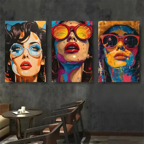 3pcs Women with Fashion Glasses WG Wall Art Canvas Unframed – High Quality Print 100% Australian Made Wall Canvas