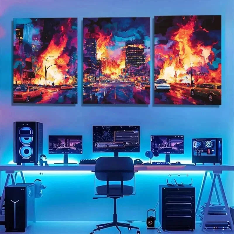 3pcs Cyberpunk Cityscape Neon Apocalypse Perfect Wall Art Set Canvas Framed 60x90cm - High Quality Print 100% Australian Made Wall Canvas Ready to Hang - Bella Home Decor