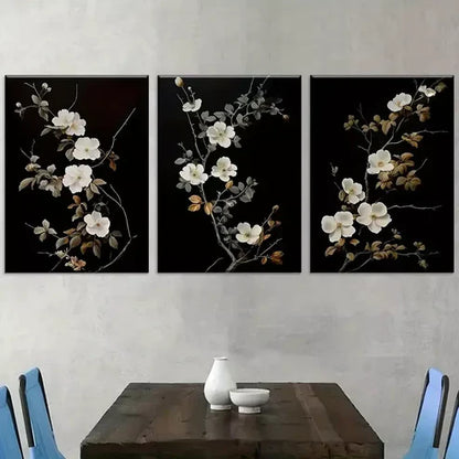 3pcs Modern Dark Simple Style Natural Flower Art Set Canvas Unframed - High Quality Print 100% Australian Made Wall Canvas