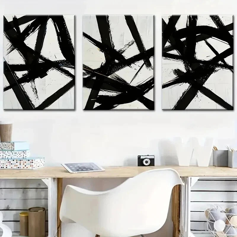 3pcs Black Intersecting Lines Modern Perfect Wall Art Set Canvas Framed 50x70cm - High Quality Print 100% Australian Made Wall Canvas Ready to Hang. - Bella Home Decor