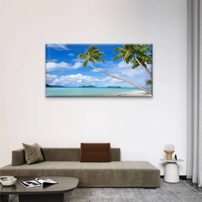 Palm Trees Blue Skies Beach Wall Art Canvas Office Home Room Framed 120x60cm