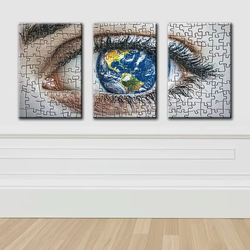 3pcs Eye and Earth Puzzle Design Wall Art Set Canvas Framed 50x70cm - High Quality Print 100% Australian Made Wall Canvas Ready to Hang