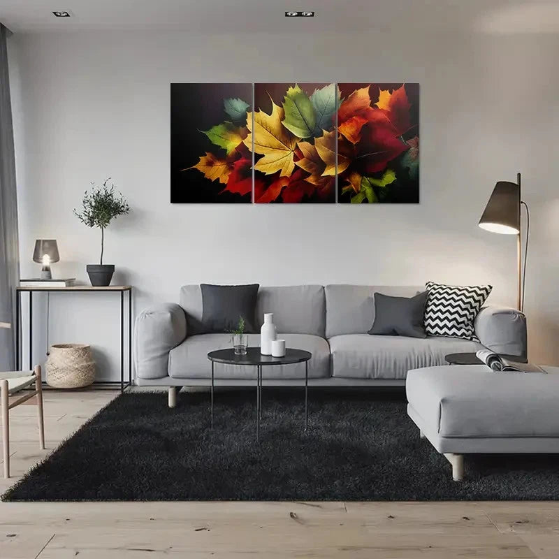 3pcs Autumn Leaves Green and Yellow Metal Print Ready to Hang Art - Bella Home Decor