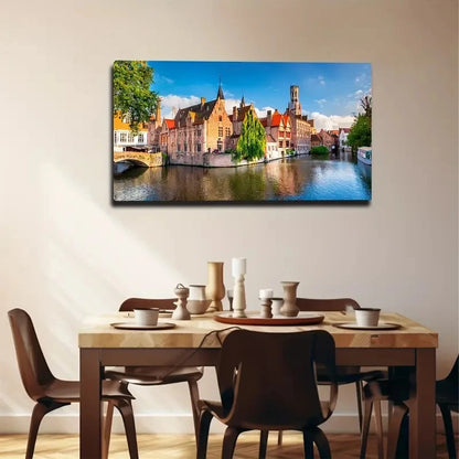 Romantic European Town Wall Art Canvas Office Home Room Framed 120x60cm