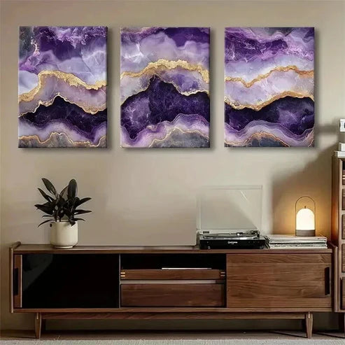 3pcs Elegant Purple Agate Luxurious Perfect Wall Art Set Canvas Unframed - High Quality Print 100% Australian Made Wall Canvas