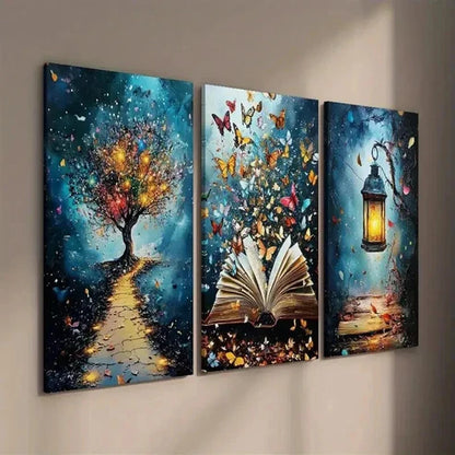 3pcs Enchanting Book with Fluttering Butterflies Wall Art Set Canvas Unframed - High Quality Print 100% Australian Made Wall Canvas