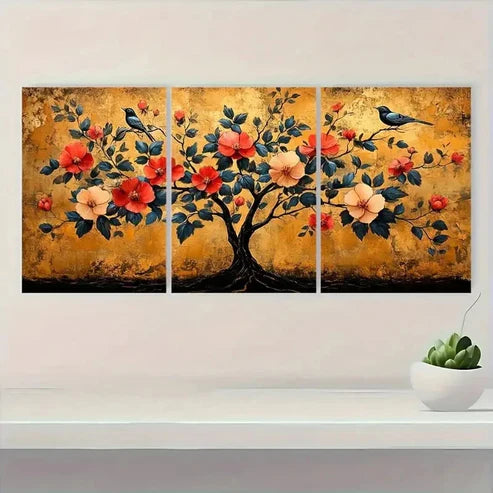 3pcs Vintage Boho Tree of Life RU Wall Art Set Canvas Unframed - High Quality Print 100% Australian Made Wall Canvas - Bella Home Decor
