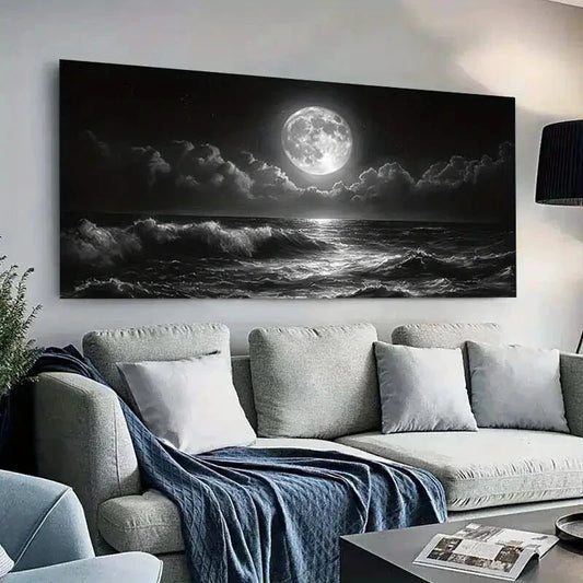Landscape with Full Moon Cloud Wall Art Canvas Office Home Room Framed 120x60cm