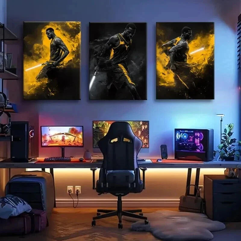 3pcs Sci-Fi Basketball Futuristic Sports Perfect Wall Art Set Canvas Framed 60x90cm - High Quality Print 100% Australian Made Wall Canvas Ready to Hang