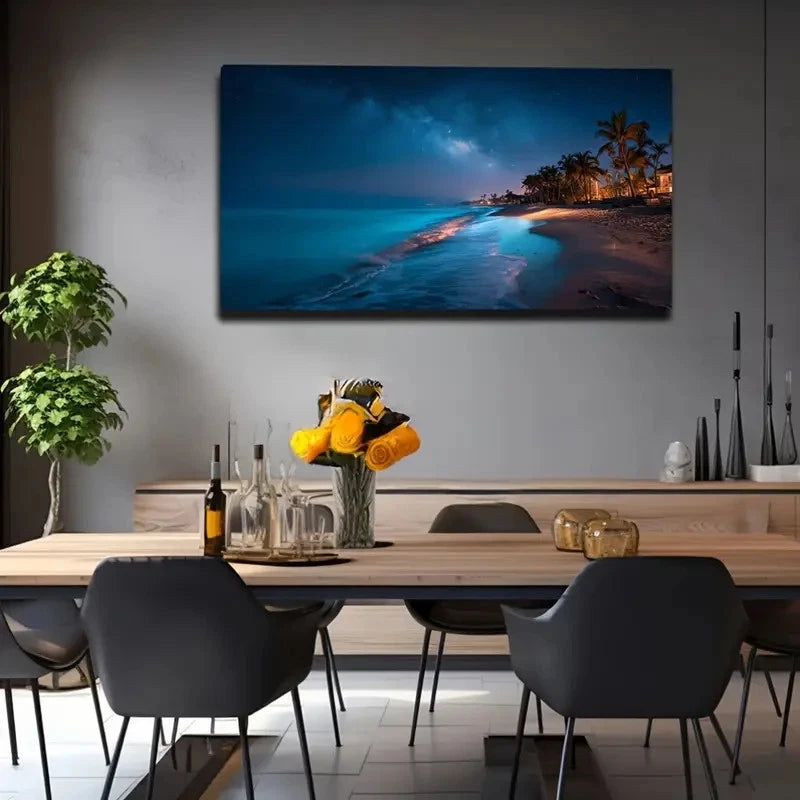 Tropical Beach Scene With Palm Wall Art Canvas Office Home Room Framed 120x60cm