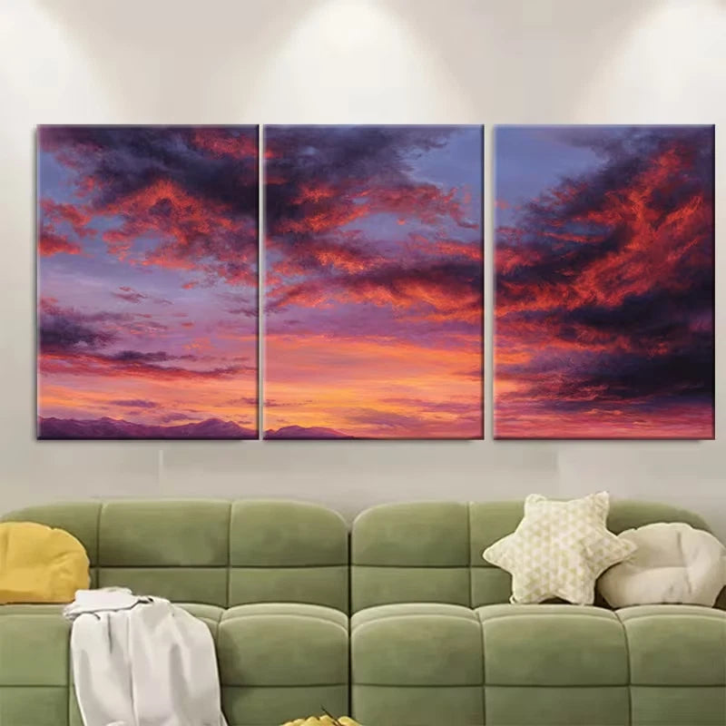 3pcs Vibrant Arizona Sunset with Red Clouds Metal Print Ready to Hang Art