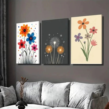 3pcs Modern Minimalist Floral Colorful Flowers Wall Art Set Canvas Unframed - High Quality Print 100% Australian Made Wall Canvas