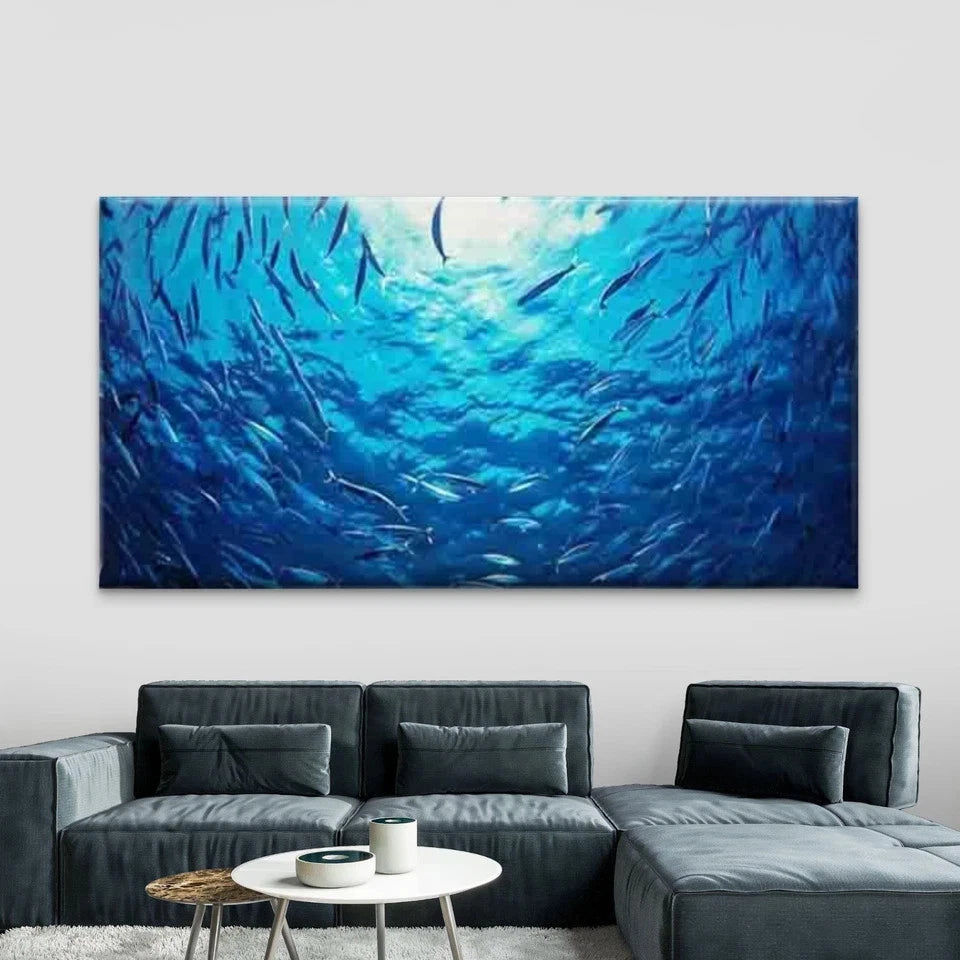 Abstract Ocean Scene Wall Art Canvas Office Home Room Framed 120x60cm