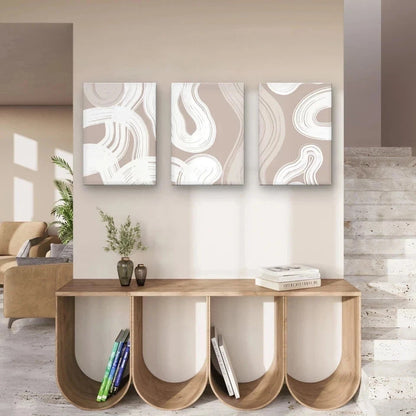 3pcs Neutral Abstract White Waves Wall Art Set Canvas Framed 50x70cm - High Quality Print 100% Australian Made Wall Canvas Ready to Hang