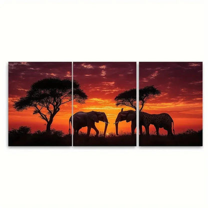 3pcs African sunset Elephant RO  Wall Art Set Canvas Framed 50x70cm - High Quality Print 100% Australian Made Wall Canvas Ready to Hang - Bella Home Decor