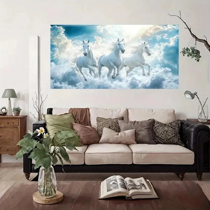 Horses In Fluffy Clouds Wall Art Canvas Office Home Room Framed 120x60cm