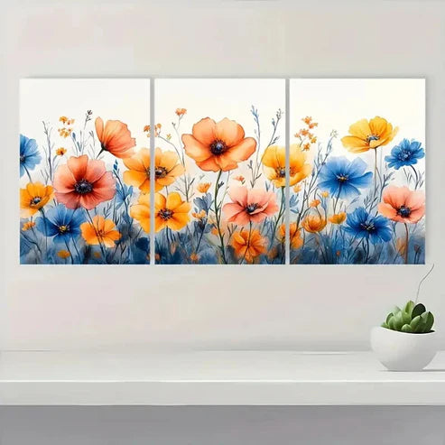 3pcs Wildflower Meadow Art rt Wall Wall Art Set Canvas Unframed - High Quality Print 100% Australian Made Wall Canvas - Bella Home Decor