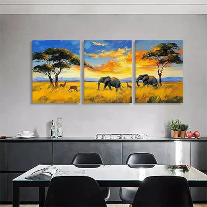 3pcs Safari Sunset Landscape Golden Perfect Art Set Canvas Unframed - High Quality Print 100% Australian Made Wall Canvas